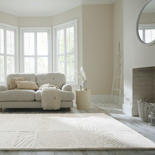 Biały dywan z mieszanki wełny tkany ręcznie 160x230 cm Sculptured Blocks – Flair Rugs-image-1