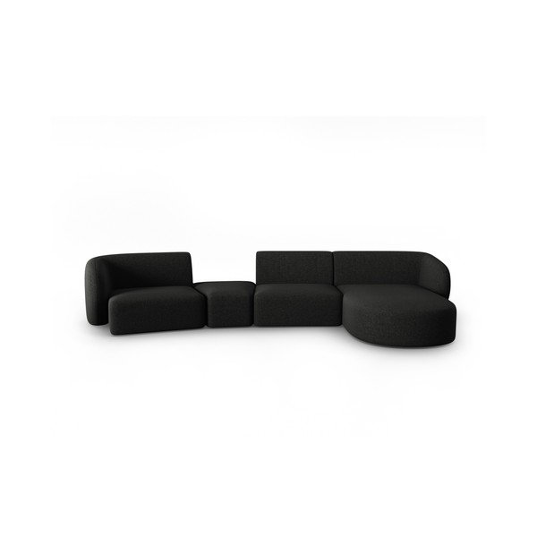 Czarny narożnik z tkaniny szenilowej (prawostronny/z szezlongiem) Paolo – Milo Casa