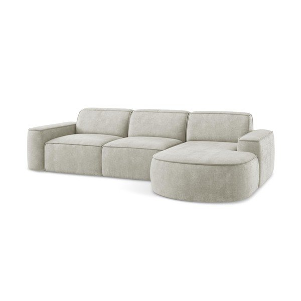 Kremowy narożnik z tkaniny szenilowej (prawostronny/z szezlongiem) Omao – Makamii-image-4