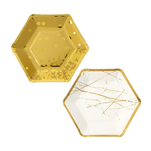 Zestaw 8 papierowych talerzy Hexagonal Gold