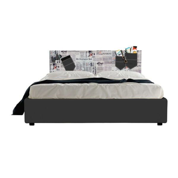 Czarne łóżko dwusobowe ze schowkiem 13Casa Task, 160x190 cm