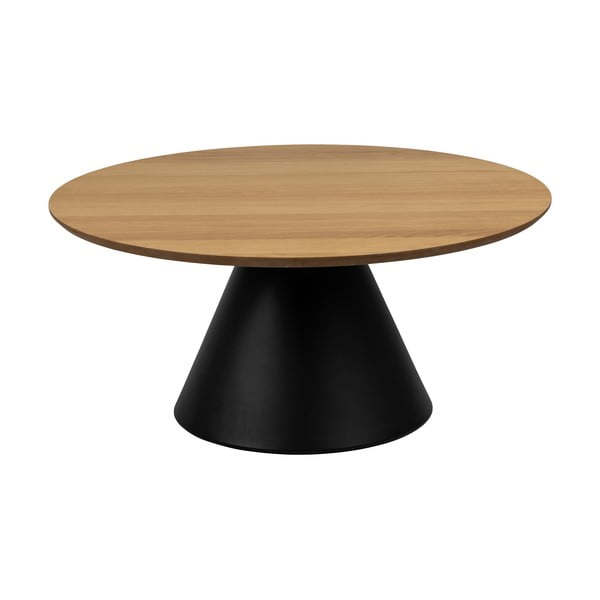 Czarny okrągły stolik z blatem w dekorze dębu ø 85 cm Soli – Actona