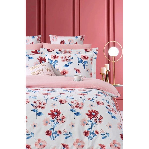 Biało-różowa pościel dwuosobowa z bawełny renforcé z prześcieradłem 200x220 cm – Mila Home-image-1