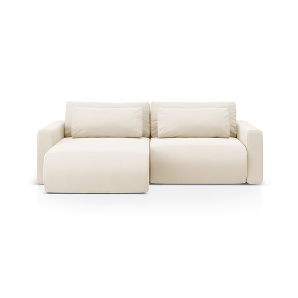 Beżowy aksamitny rozkładany narożnik ze schowkiem Belfast – Cosmopolitan Design