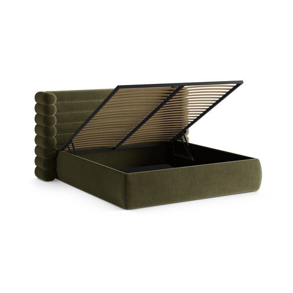 Zielone tapicerowane łóżko dwuosobowe ze schowkiem i stelażem 160x200 cm Mount – Micadoni -image-2