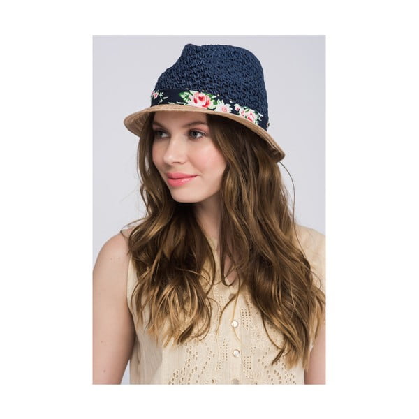 Granatowy kapelusz damski z czystej bawełny z motywem kwiatów NW