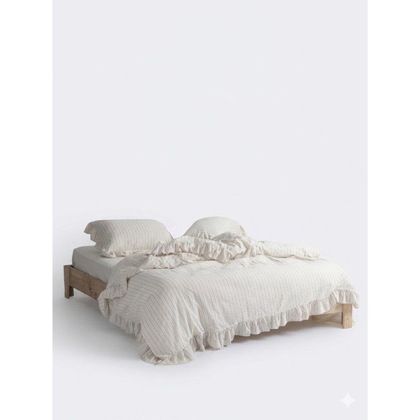 Beżowa pościel dwuosobowa z bawełny renforcé 240x220 cm Amalia Striped – Mila Home Luxury