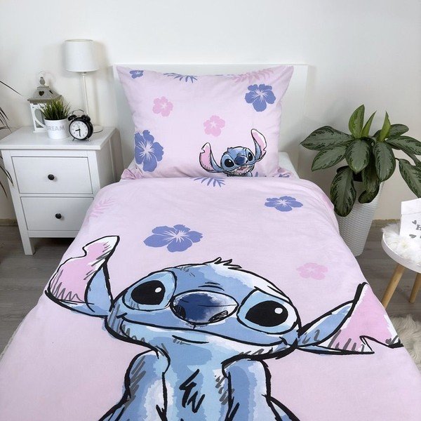 Jasnoróżowa bawełniana pościel dziecięca jednoosobowa 140x200 cm Lilo & Stitch "Pink" – Jerry Fabrics-image-3