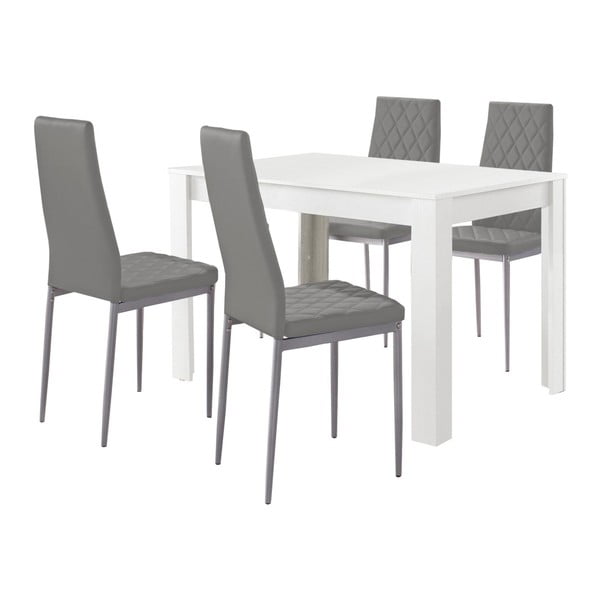 Komplet białego stołu do jadalni i 4 szarych krzeseł do jadalni Støraa Lori and Barak, 120x80 cm