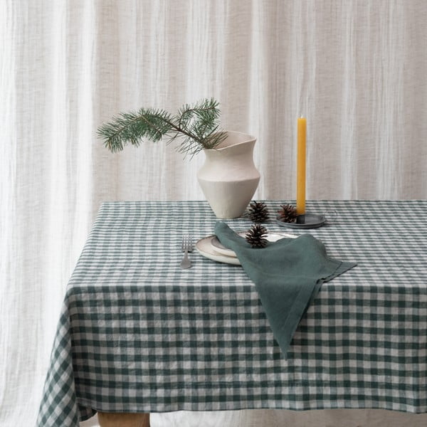 Lniany obrus 140x200 cm Forest Green Gingham – Linen Tales-image-2