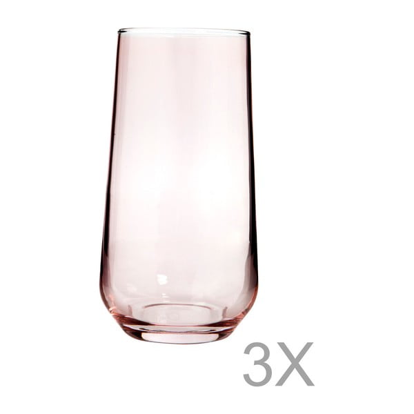 Zestaw 3 wysokich szklanek z różowego szkła Mezzo Paris, 250 ml