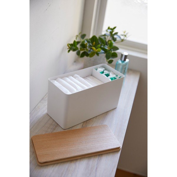Biały organizer z pokrywką ze sklejki Yamazaki Rin-image-2