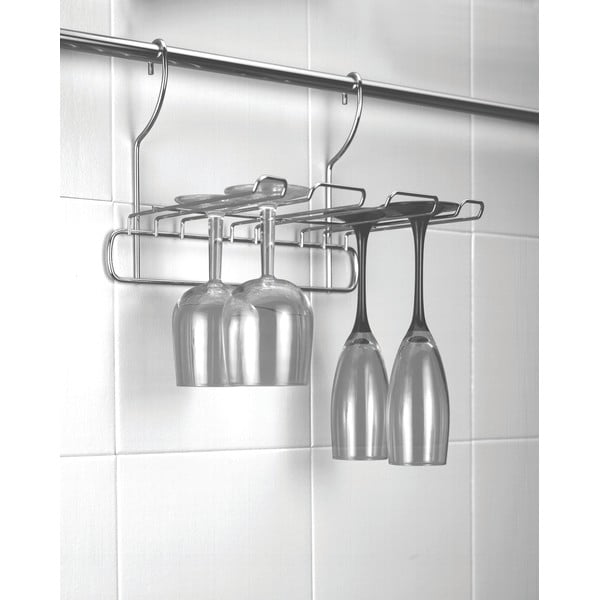 Wiszący uchwyt na kieliszki do wina ze stali chromowanej w kolorze srebra Lonardo – Metaltex-image-1
