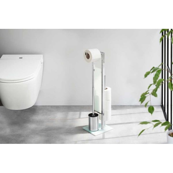 Stojak na papier toaletowy ze szczotką ze stali nierdzewnej w kolorze matowego srebra Rivalta – Wenko-image-1