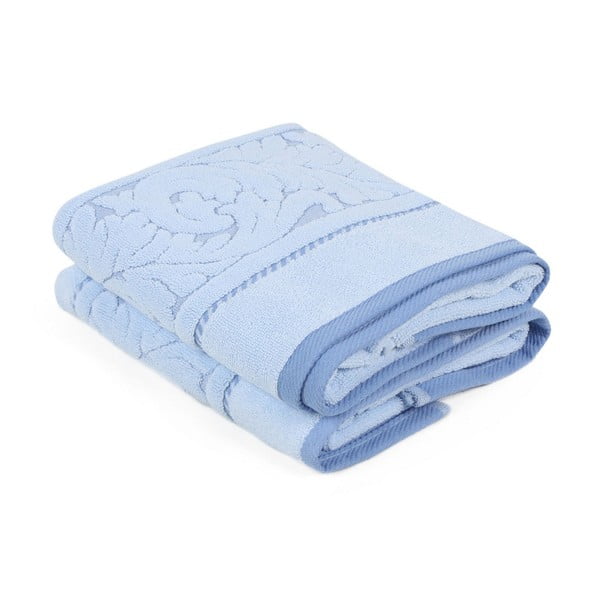 Zestaw 2 niebieskich ręczników z bawełny Sultan, 50x90 cm
