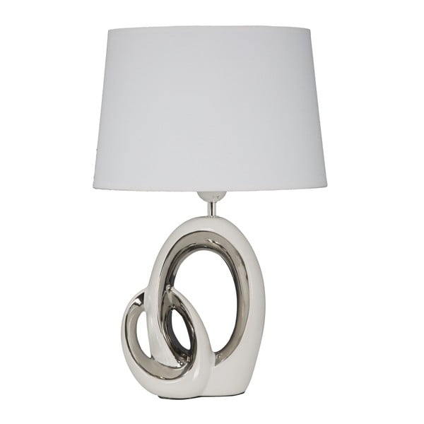 Biało-srebrna lampa  stołowa z ceramiki Mauro Ferretti Hug, 28x43 cm
