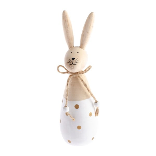Dekoracja drewniana z detalem w białym kolorze Dakls Happy Easter Hare, wys. 17 cm
