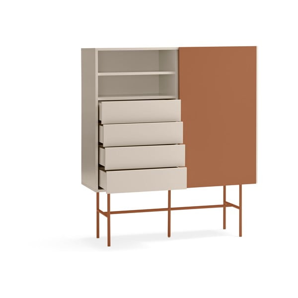 Ceglasto-beżowa wysoka komoda z drzwiami przesuwnymi 120x140 cm Nube – Teulat-image-4