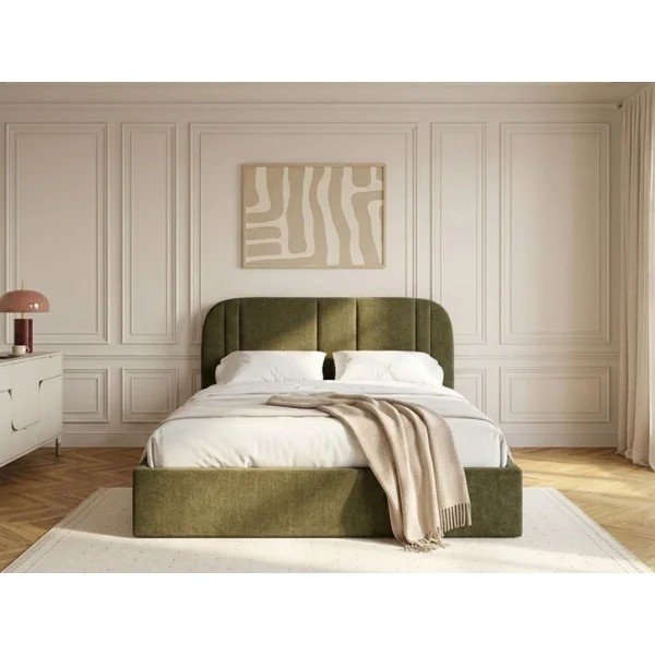 Zielone tapicerowane łóżko dwuosobowe ze schowkiem ze stelażem 160x200 cm Sidney – Bobochic Paris-image-2