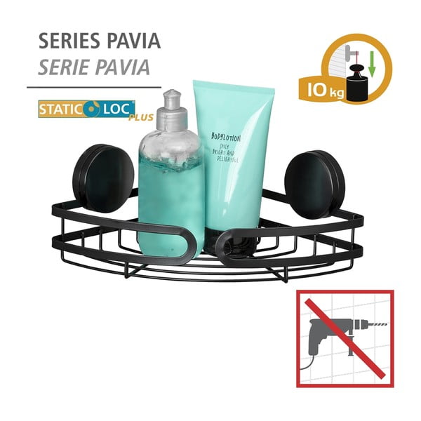 Czarna narożna półka łazienkowa Wenko Static-Loc® Pavia, szer. 27 cm-image-4