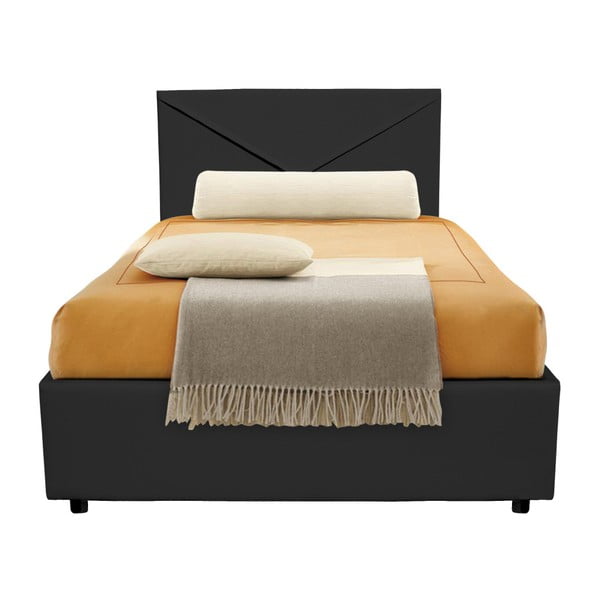 Czarne łóżko jednoosobowe ze schowkiem 13Casa Mina, 95x205 cm