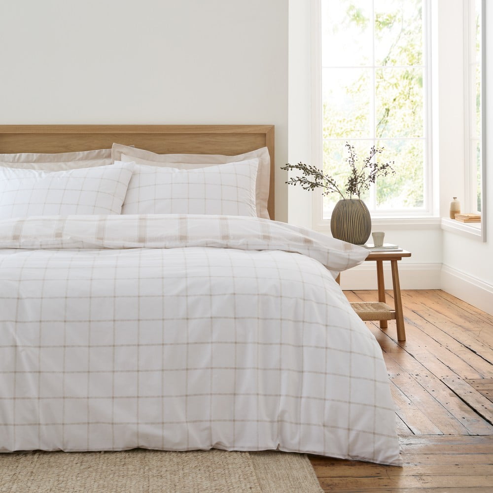 Beżowa bawełniana pościel dwuosobowa 200x200 cm Oxton Check – Bianca (zdjęcie 3)
