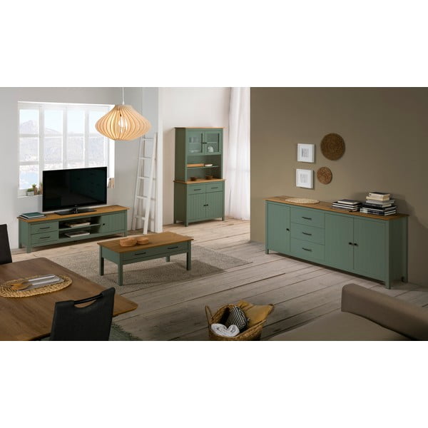 Zielona witryna z litego drewna sosnowego 90x180 cm Miranda – Marckeric-image-1