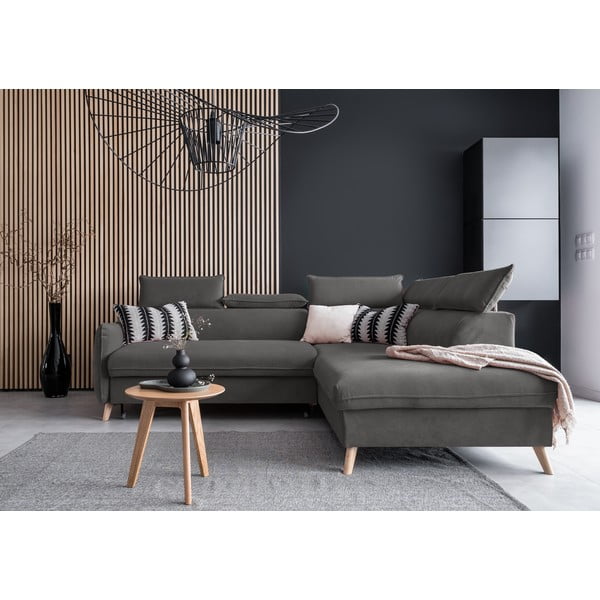 Ciemnoszary aksamitny rozkładany narożnik (prawostronny) Sweet Harmony – Miuform-image-1