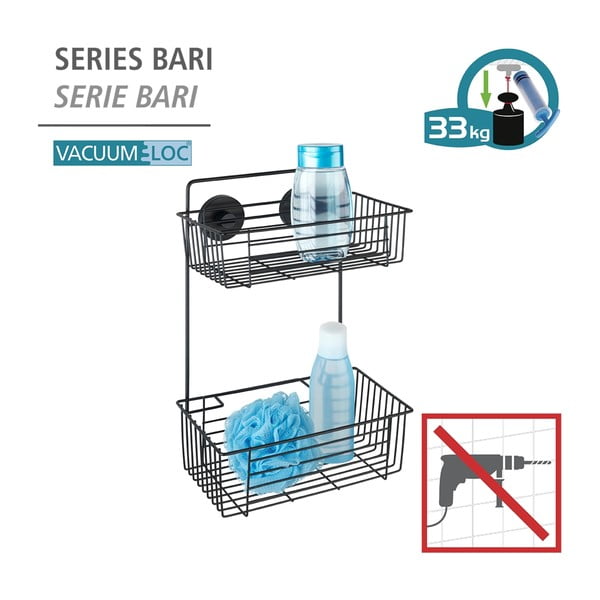 Czarna ścienna dwupoziomowa półka łazienkowa Wenko Vacuum-Loc® Pavia-image-4
