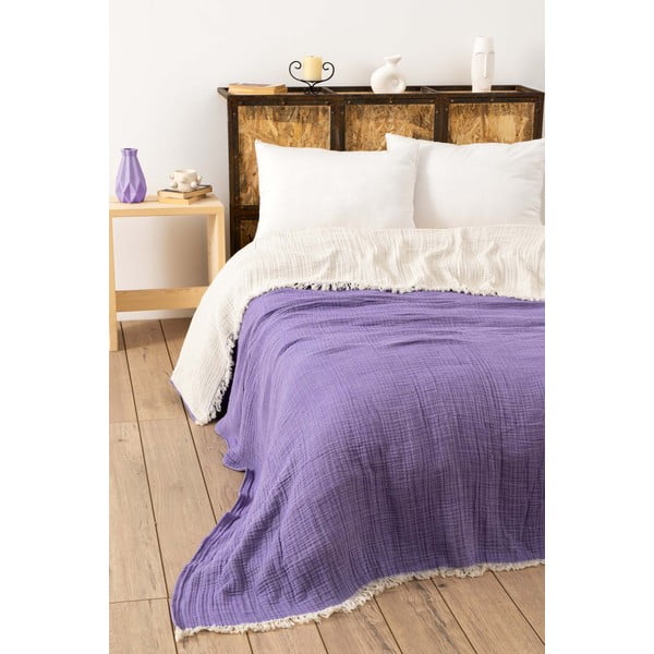 Fioletowa narzuta muślinowa na łóżko dwuosobowe 230x250 cm – Mijolnir