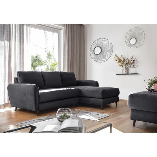 Ciemnoszary aksamitny narożnik z podnóżkiem Miuform Cosy Claire, prawostronny-image-2