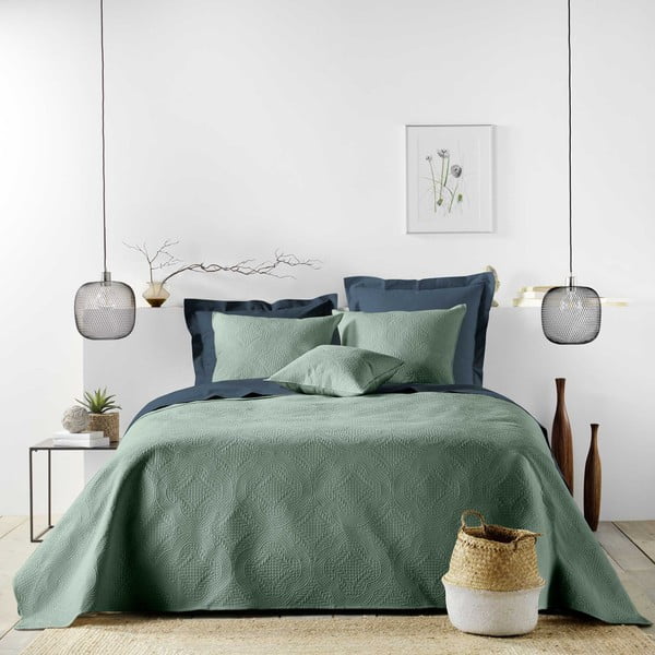 Zielony zestaw narzuty na łóżko i poszewki na poduszkę z mikrowłókna 240x260 cm Romane – douceur d'intérieur-image-1