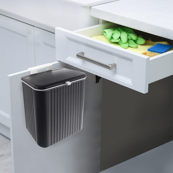 Czarny plastikowy kosz na śmieci 13 l – Orion-image-1