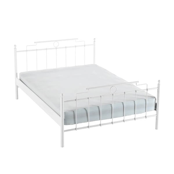 Białe metalowe łóżko dwuosobowe ze stelażem 140x200 cm Hatkus – Kalune Design