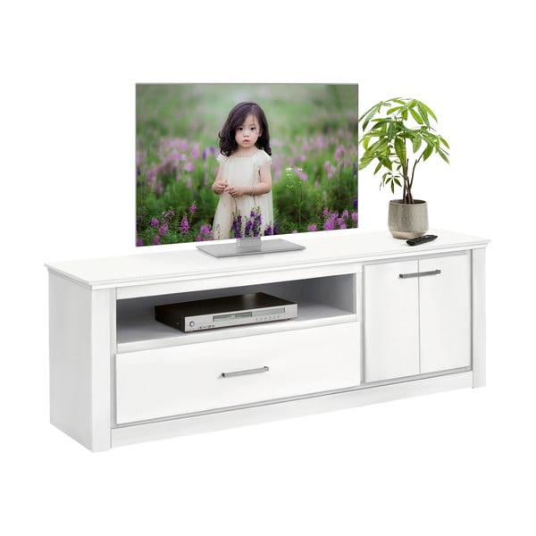 Biała szafka pod TV z drewna sosnowego 160x55 cm Celia – Støraa-image-2