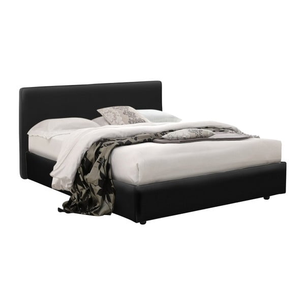 Czarne łóżko dwuosobowe ze schowkiem i materacem 13Casa Ninfea, 160x200 cm