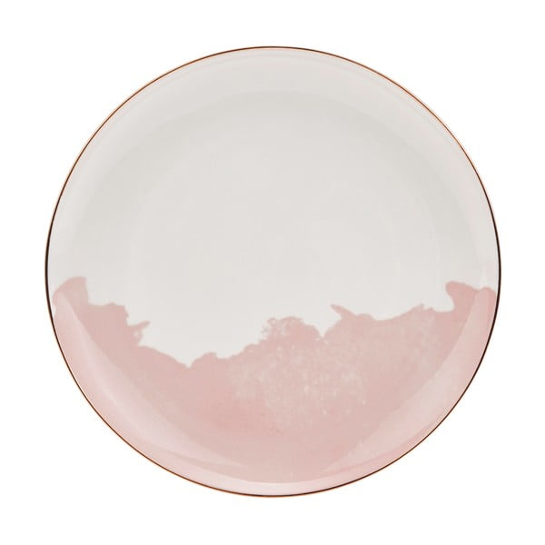 Zestaw 2 różowo-białych porcelanowych talerzyków deserowych Westwing Collection Rosie, ø 21 cm
