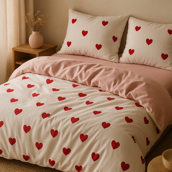 Różowa pościel dwuosobowa z prześcieradłem/4-częściowa 200x220 cm Red Heart – Mila Home-image-1