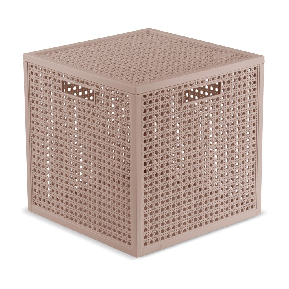 Szaroróżowy pojemnik z pokrywką z plastiku z recyklingu 28x28x28 cm Kaya Cube – Curver