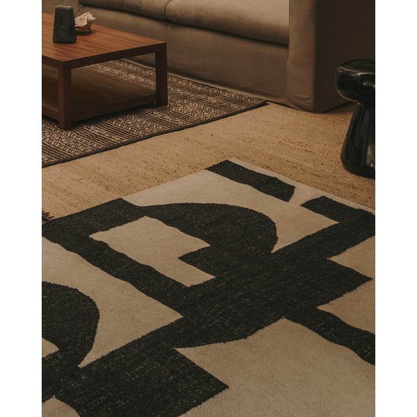 Czarno-kremowy dwustronny dywan z mieszanki juty tkany ręcznie 160x230 cm Sotty – Kave Home-image-1