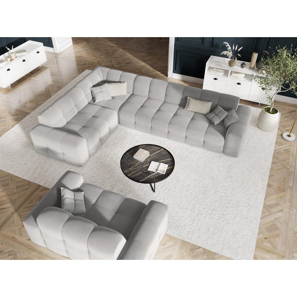Jasnoszara aksamitna sofa 156 cm Kendal – Micadoni Home-image-1