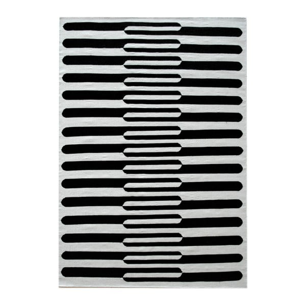 Czarno-biały dywan wełniany ręcznie tkany Linie Design Urd, 50x80 cm