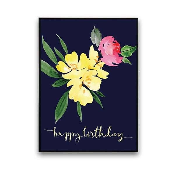 Plakat z kwiatami Happy Birthday, 30 x 40 cm