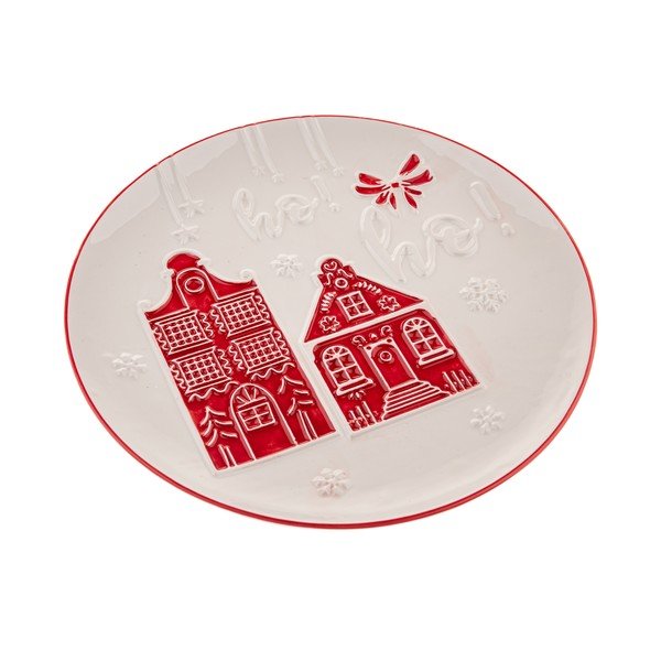 Biały ceramiczny talerz ze świątecznym motywem do serwowania ø 26 cm Christmas cottage – Dakls