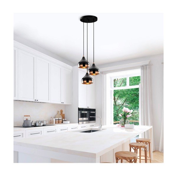 Czarna lampa wisząca z elementami w kolorze miedzi z 3 kloszami Opviq lights Yildo-image-1