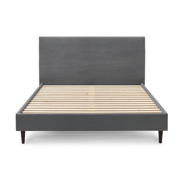 Antracytowe tapicerowane łóżko dwuosobowe ze stelażem 180x200 cm Anja – Bobochic Paris-image-1