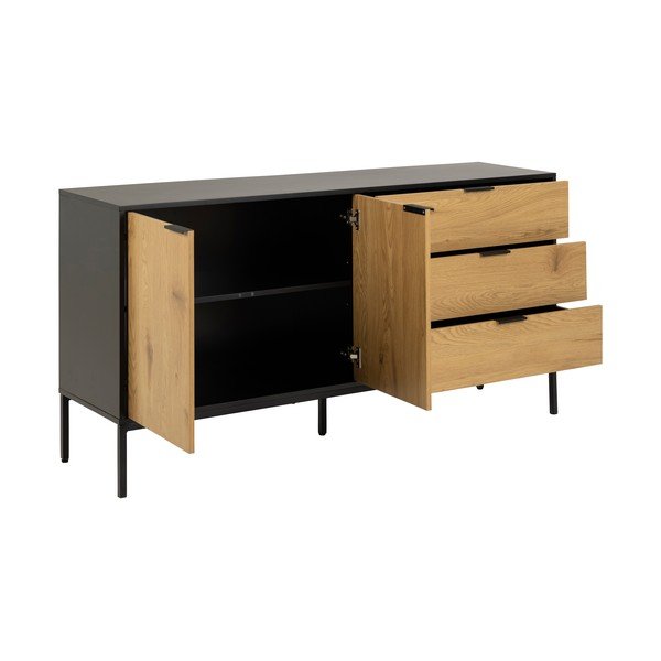 Czarno-naturalna niska komoda w dekorze dębu 160x80 cm Seaford – Actona-image-3