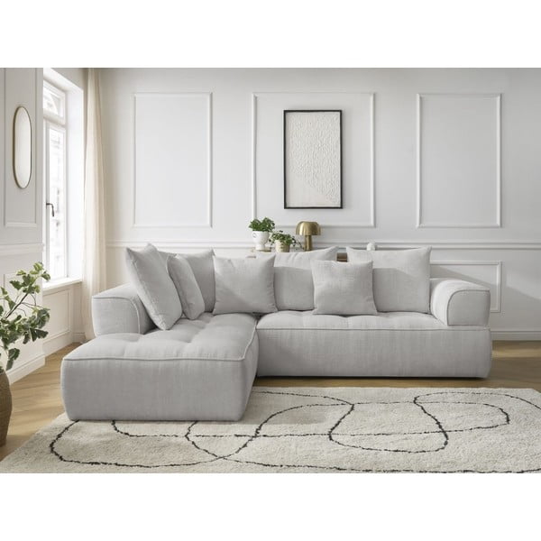 Jasnoszary narożnik z tkaniny szenilowej (lewostronny/w kształcie litery L) Whesley – Bobochic Paris-image-1