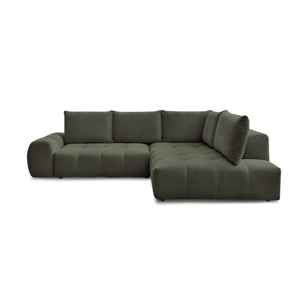 Zielony rozkładany/ze schowkiem narożnik z tkaniny szenilowej (prawostronny/w kształcie litery L) Everest – Bobochic Paris