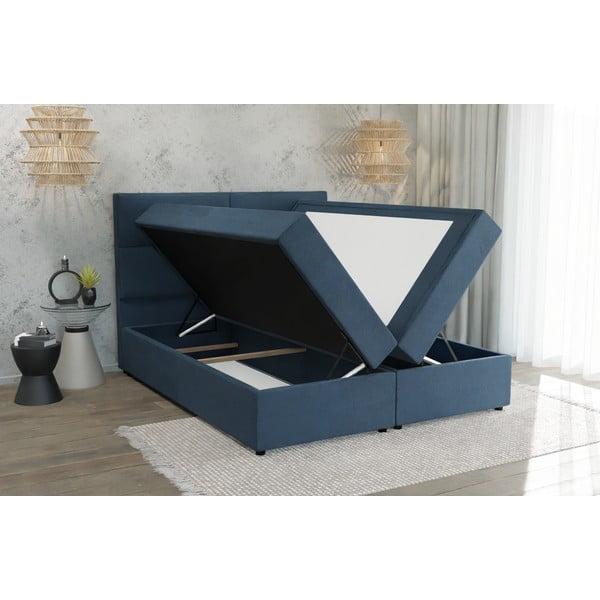 Ciemnoniebieskie łóżko boxspring ze schowkiem 160x200 cm Rico – Ropez-image-2